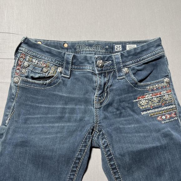 Miss Me Jeans Womens 25 Blue Signature Skinny Embroidered Stretch Denim Mid Rise - Picture 6 of 16